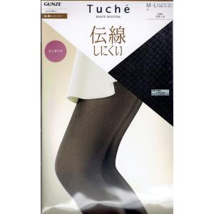 Tuche 伝線しにくい ミニダイヤ柄 ストッキング (つま先切替なし)(M-L・L-LL)(ブラック