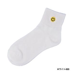Point Me スマイルマーク ワンポイント刺繍 ショートソックス (23-25cm)(日本製)(白・黒・ピンク) ソックス レディース 靴下