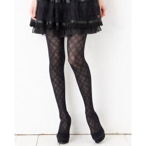 Point Me 3本ダイヤ柄 タイツ 黒 ブラック 40デニール レディース