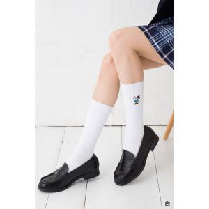 着圧 ミニーワンポイント刺繍 スクールソックス 27cm丈 (紺 白) (23-25cm) ハイソックス ディズニー レディース D1PKの商品画像