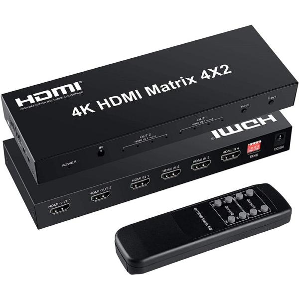 FERRISA 4K HDMI マトリックス セレクター 4入力2出力 音声分離器（光デジタル・オー...