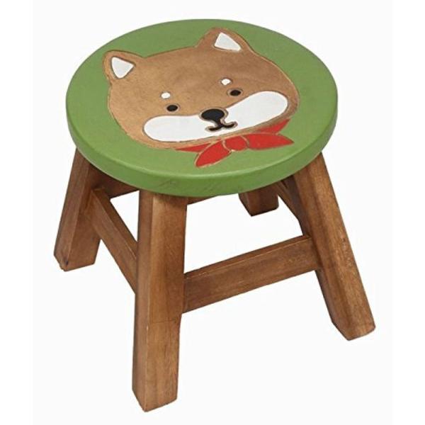 木製 椅子 イス 家具 ラウンドスツール (柴犬) 丸椅子 犬 天然木