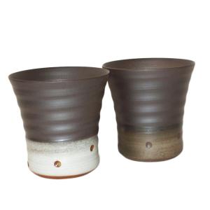 越前焼 焼締 酒器揃え（花・ドット柄） 片口・盃2個セット 化粧箱入