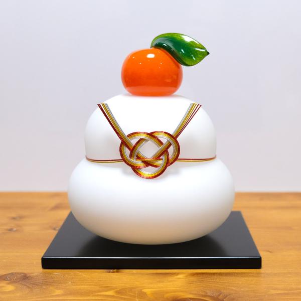 【送料無料】ガラスの白い鏡餅 特大 (LL) 化粧箱入 glass calico グラスキャリコ ハ...