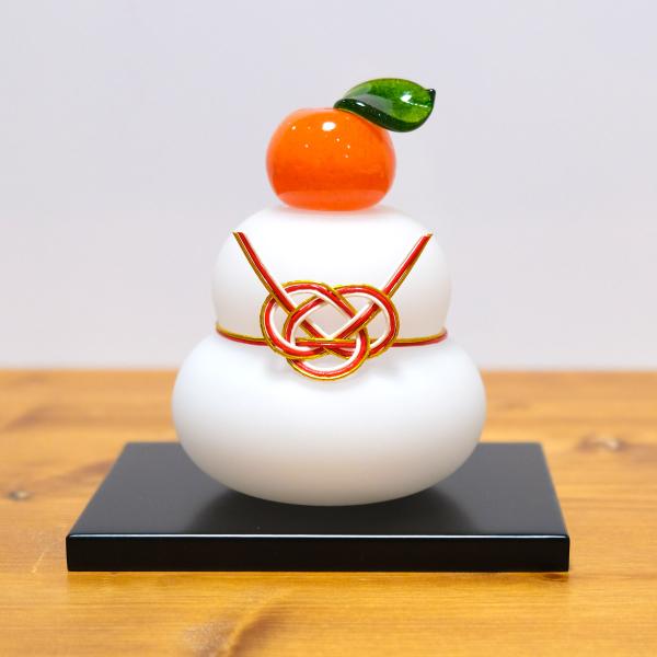 ガラスの白い鏡餅（M） glass calico グラスキャリコ ハンドメイド ガラスアート 化粧箱...
