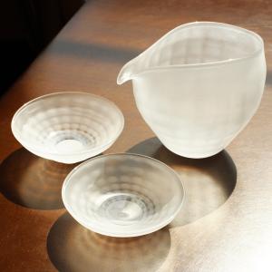 glass calico グラスキャリコ ハンドメイド ガラス酒器 澄 (すみ) 冷酒器セット (片口・さかずき2個) サンド加工 ギフト おしゃれ｜bisyukiya