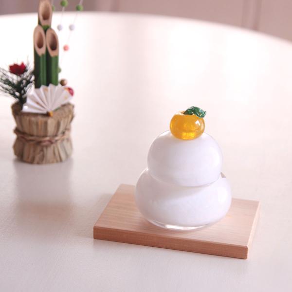 ガラスの鏡餅 大（無垢）FIORETTO フィオレット 高野仰 ハンドメイド ガラスアート 化粧箱付...