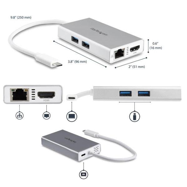 マルチアダプタ StarTech.com USB Type-C接続 シルバー&amp;ホワイト HDMI U...