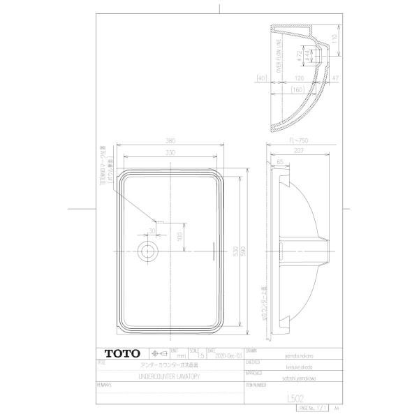 【L 502 #SC1】 TOTO アンダーカウンター式洗面器 яг∀