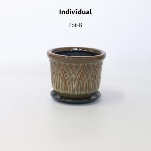 おしゃれ 陶器鉢 Individual pot B セラミック鉢 底穴あり アイアンプレート付｜biyori