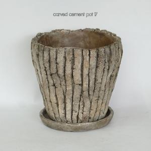 carved cement pot 17【懸崖鉢4号用/植木鉢/おしゃれ/受皿付/セメント】｜biyori
