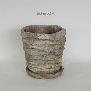 molten cement pot14 懸崖3号鉢用 植木鉢 おしゃれ 受皿付 セメント｜biyori