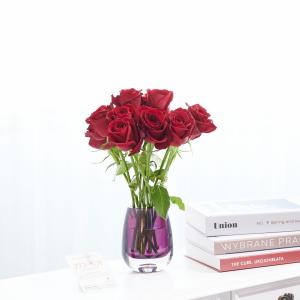 花瓶フラワー・フラワーベース　オーバル（紫）　赤バラ12本