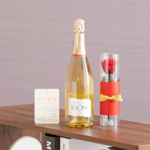 花とギフトのセット　フランススパークリングワインとプリザーブドフラワー（スパークリングワイン）［OG-WCR269］｜biz-hana