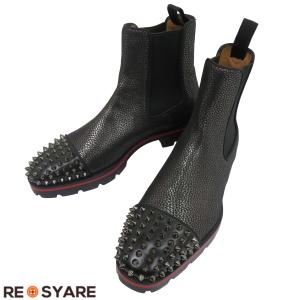 極美品 クリスチャンルブタン Melon Spikes Flat Black Calf スタッズ レ...