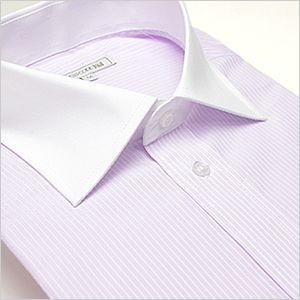 ワイシャツ 長袖 ワイドカラー クレリック パープル