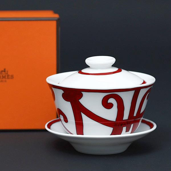 エルメス ガダルキヴィール 湯呑み茶碗 カップ ソーサー フタ 装飾 011082 HERMES 陶...