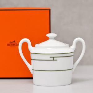 エルメス HERMES リズム RHYTHM シュガーボウル シュガーポット 装飾 陶器 004320P GREEN/PLATINUM｜bjkyoto