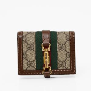 グッチ GUCCI ジャッキー1961 GGスプリームキャンバス×レザー カードケース 二つ折り ミニ 折財布 ベージュ×エボニー [レディース] 645536 HUHHG 8565｜bjkyoto