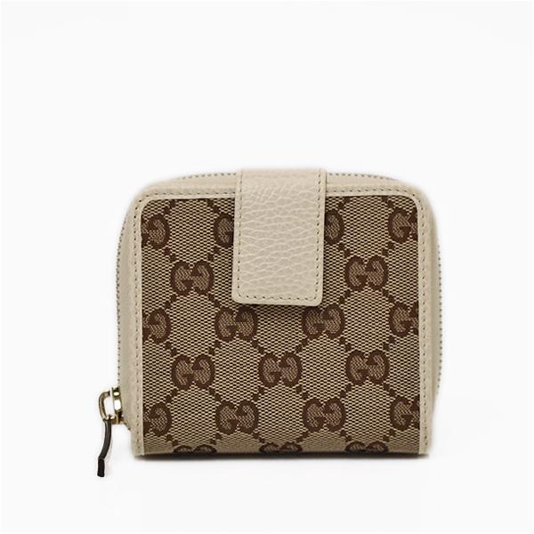 グッチ GUCCI アウトレット GGキャンバス×レザー ウォレット 二つ折り財布 折財布 ベージュ...