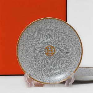 2点セット エルメス HERMES モザイクヴァンキャトル 026012 ORO 丸型 プレート 16cm 絵皿 装飾 陶器｜bjkyoto