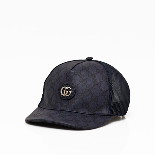 サイズM/L グッチ GUCCI GGスプリームキャンバス ベースボールキャップ 帽子 ネイビー×ブ...