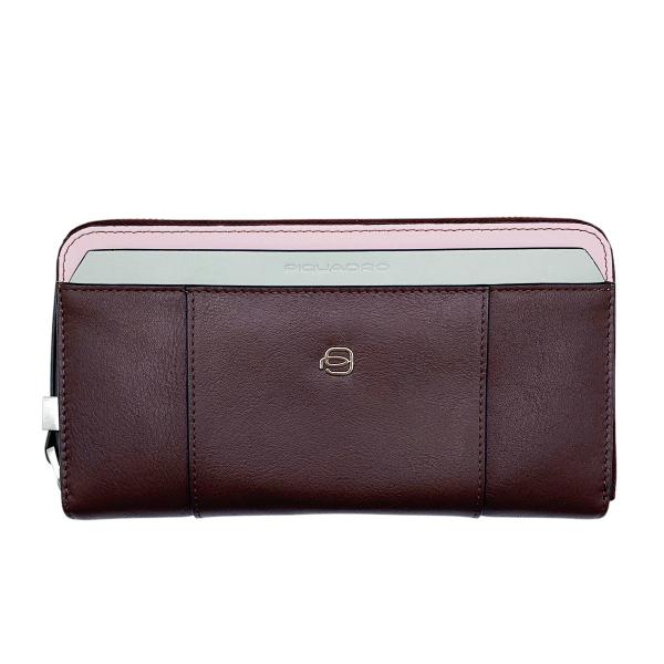 ピクアドロ PIQUADRO レザー ウォレット ラウンドファスナー 長財布 ダークパープル×パープ...