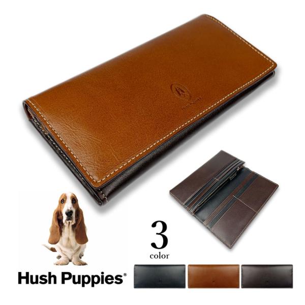財布 メンズ 長財布 本革 Hush Puppies ハッシュパピー リアルレザー スリム バイカラ...