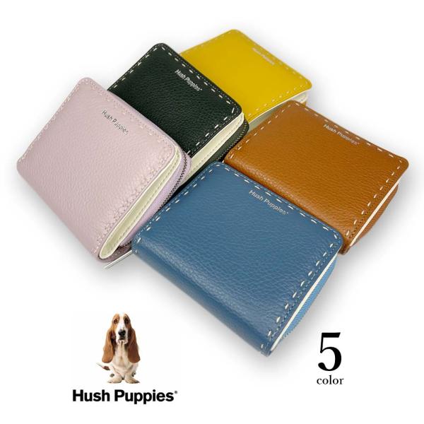 財布 レディース 二つ折り 本革 Hush Puppies ハッシュパピー リアルレザー ステッチデ...