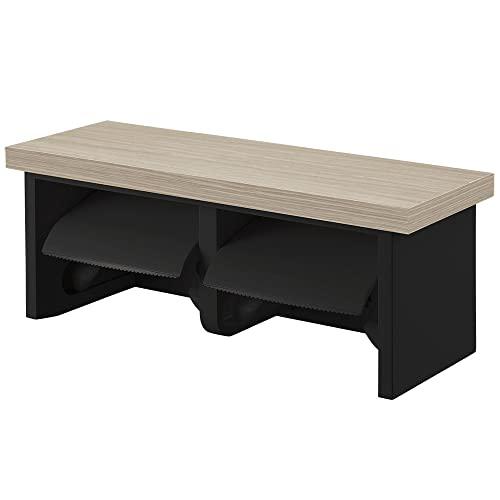 SANEIサンエイ ダブルペーパーホルダー棚付 ブラック 木目調棚 小物置き 耐荷重5kg ビス付 ...