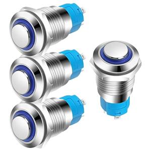 Kiligen 4個セット3A 12-24V DC LEDインジケータトモーメンタリ 防水 押しボタン) シルバーステンレススチールしボタン