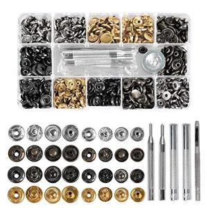 Naliovker 126セット レザーリベットキット メタルスナップ ファスナーレザー スナップボタンキット 12.5ミリ 10ミリ衣類用 ファスナ