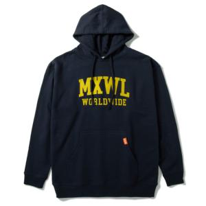 MIXWELL WORLDWIDE　IVY HOODIE（NAVY）　ミックスウェル　MXWL　フロッキープリント　フーディ　スウェットパーカ　DJ　スクラッチ｜blackannyfujisawayh