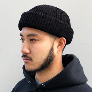 ADVANCE アドバンス　ACRYL BEANIE アクリルビーニー　BLACK　ワッチキャップ　くるくるビーニー　ニット帽　ブラック　黒｜blackannyfujisawayh