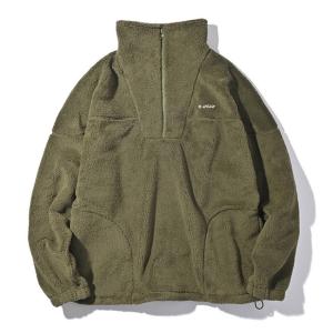 【FLATLUX(フラットラックス)】DIVIDE FLEECE ANORAK(ARMY) ハーフジップフリース　アノラック　ボアフリース　ビッグシルエット　ビッグサイズ｜blackannyfujisawayh