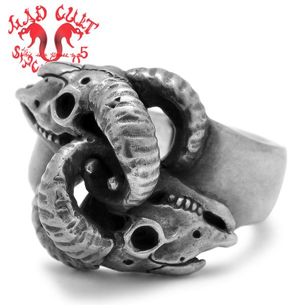 MAD CULT マッドカルト　Double Sheep Skull-R ダブルシープスカル リング...