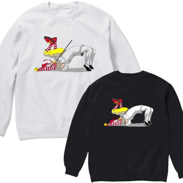 [裏起毛]カーネルVSドナルド バックドロップ トレーナー 長袖 大阪名物 なんでやねん 白 黒 ギ...