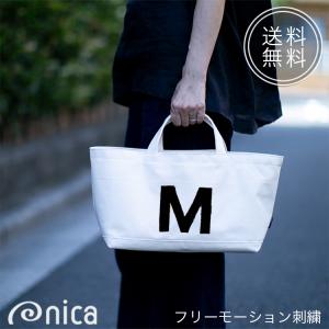 イニシャル トートバッグ キャンバス アルファベット 横長 刺繍 NICA オリジナル バッグ 11号帆布 布小物 NICA オリジナル バッグ 布小物｜blancmage