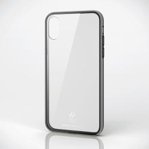 ELECOM iPhone XS iPhone X ハイブリッドケース ガラス ブラッククリア スタンダード 背面透明度が高く美しいリアルガラス TPUとガラスの2種構造 PM-A18BHVCG1BK