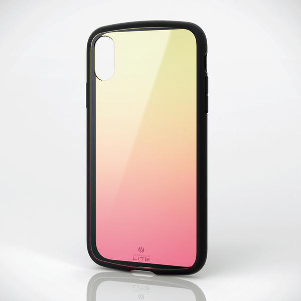 ELECOM iPhone XR TOUGH SLIM LITE クリア ピンク×イエロー 薄くて軽...
