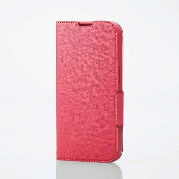 ELECOM iPhone 14 Pro ソフトレザーケース 薄型 磁石付 ディープピンク(裏地花柄...