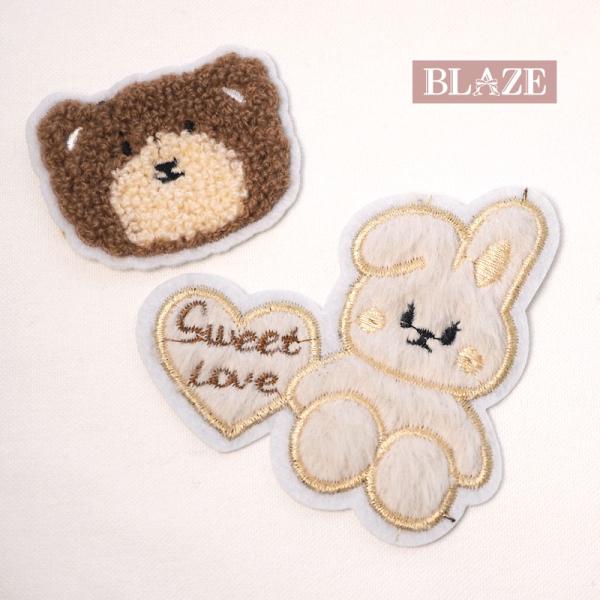 アイロン 接着シート付き モチーフ ワッペン くま うさぎ 刺繍 大きい キャラクター かわいい お...