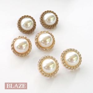071☻ハンドメイド アンティーク ゴールドボタン パール クリップ イヤリング BLAZE 2個セット メタルボタン ゴールド パール 20mm 商用利用可能
