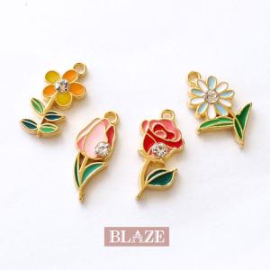 エポチャーム フラワー ラインストーン カン付き 金属チャーム アクセサリー ゴールド 材料 商用利用可能 ハンドメイド クラフト 手芸 DIY BLAZE｜ハンドメイド用品&アクセサリー BLAZE