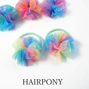 ヘアゴム スノークリスタル キラキラ りぼん サテン オーロラ ヘア