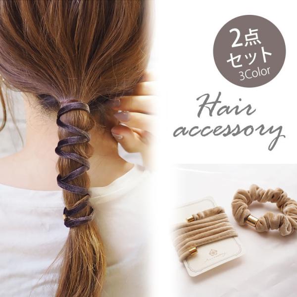 ワイヤーポニー ミニシュシュ 2点セット ベロア シックカラー ヘアゴム アレンジ BLAZE レデ...