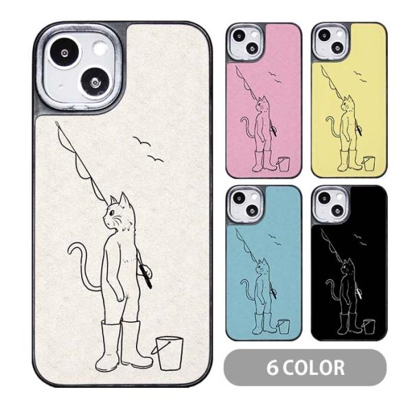 スマホケース クッション素材 猫 釣り 魚 長靴 iphone15 iphone14 iphone1...