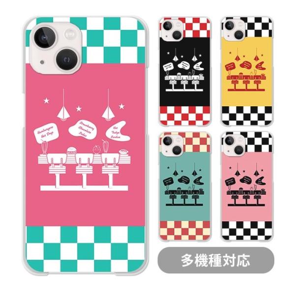 スマホケース クリアケース ハードケース 透明 ダイナー アメリカン レトロ チェック柄 iphon...