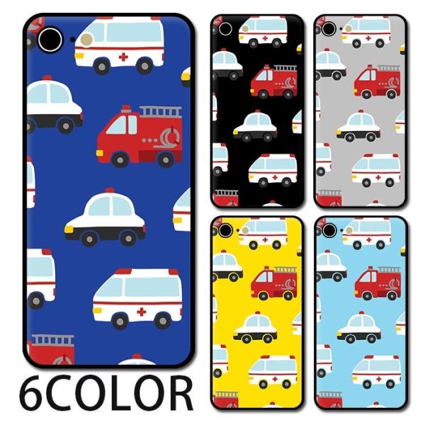 スマホケース ラウンド ガラス 車 救急車 働くくるま パトカー 消防車 iphone16 ipho...