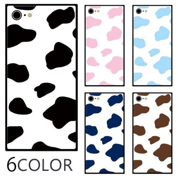 スマホケース ガラス スクエア 牛柄 ミルク【送料無料】iphone15pro iphone14 i...